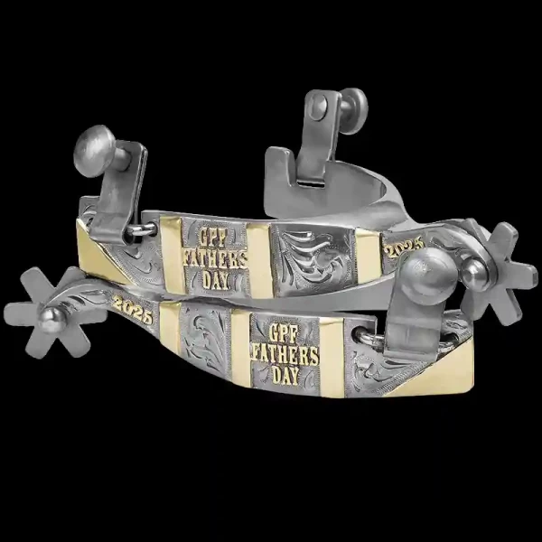 Ride in style with our Sally Scull Custom Spurs, crafted from hand-engaved German Silver with Jeweler's Bronze accents for timeless western elegance.